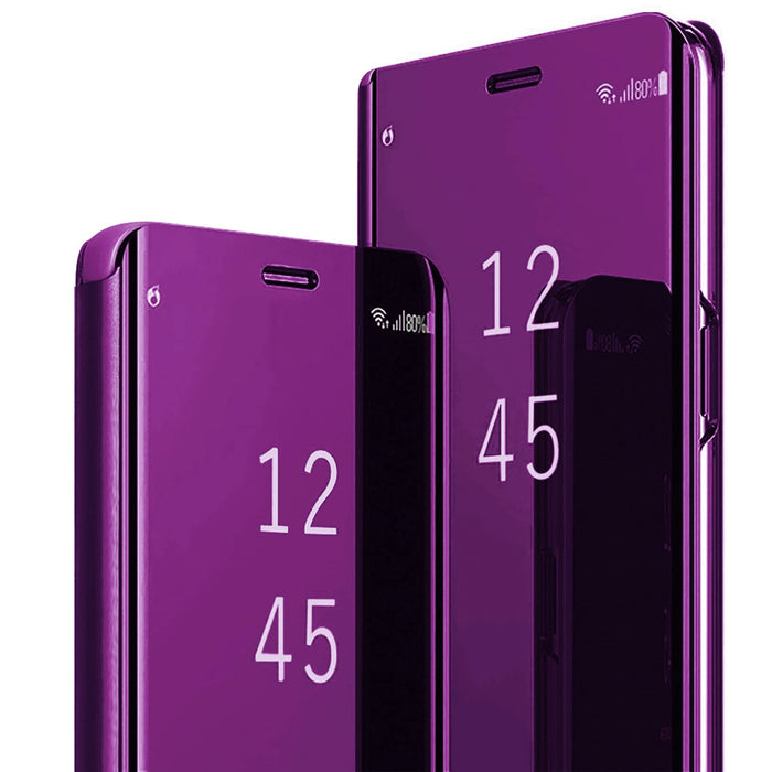 S24+ Plus 5G Case Compatible with Samsung Galaxy S24+ 5G Cell Phone Case with Kickstand PU Leather Clear View Mirror Flip Cover Shockproof Protective Cover for Samsung S24 Plus 5G (Burgundy)
