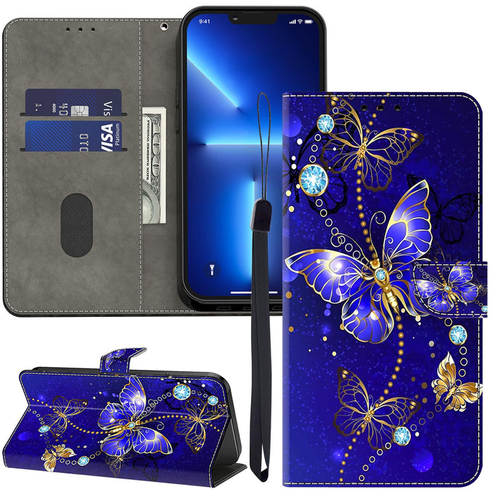 ALILANG for Samsung Galaxy S24 Plus Wallet Case with Credit Card Holder Flip Book PU Leather Protective Magnetic Cover for Samsung S24 Plus Phone Case-Diamond Butterfly