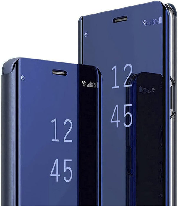 BBAUER for Samsung Galaxy S24 Plus Case Clear View Makeup Mirror Flip Cover Galaxy S24 Plus 5G Phone Case with Kickstand Shockproof Protective Cases Galaxy S24 Plus 5G Shell (Blue)