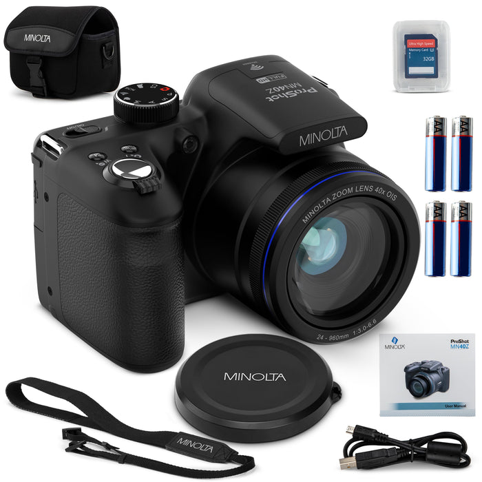 Minolta 20 Mega Pixels 40x Optical Zoom Digital Camera with 1080p FHD Video Black