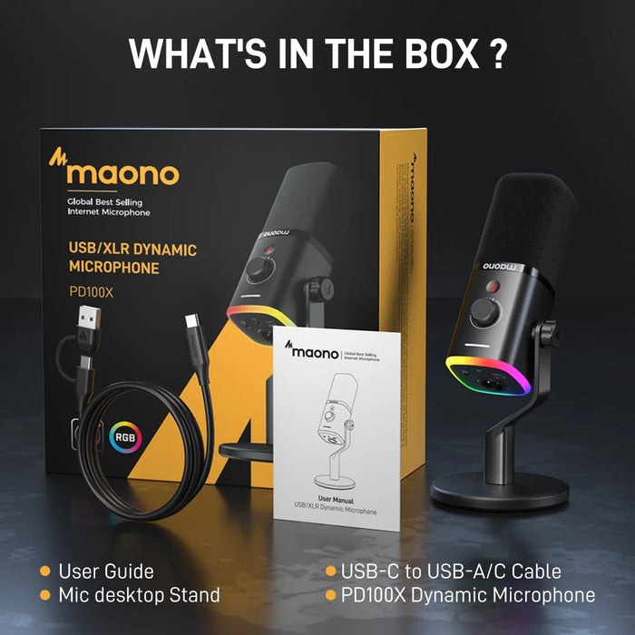Maono PD100X Gaming Microphone with Computer Software Live Streaming Software Mute Gain Volume Control Noise Cancellation