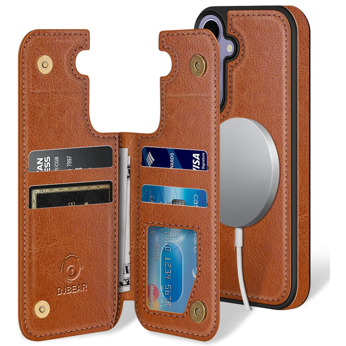 DJBEAR for Samsung Galaxy S23 FE Phone case[Compatible with magsafe][RFID Blocking][Magnetic 2-in-1 Detachable][Back Flip Folio Wallet Cases]Shockproof Men Women Cover for Samsung S23FE 5G Light Brown