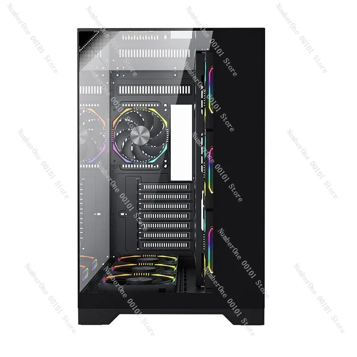 ATX Gaming PC Case Panoramic Tempered Glass 7 Fan Support RGB Lighting Desktop Computer Case High Airflow Gaming Chassis