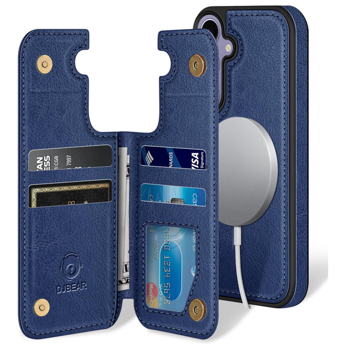 DJBEAR for Samsung Galaxy S24 Plus Phone case[Compatible with magsafe][RFID Blocking Leather][Magnetic 2-in-1 Detachable][Back Flip Folio Wallet] Shockproof Men Women Cover for S24Plus 5G Dark Blue