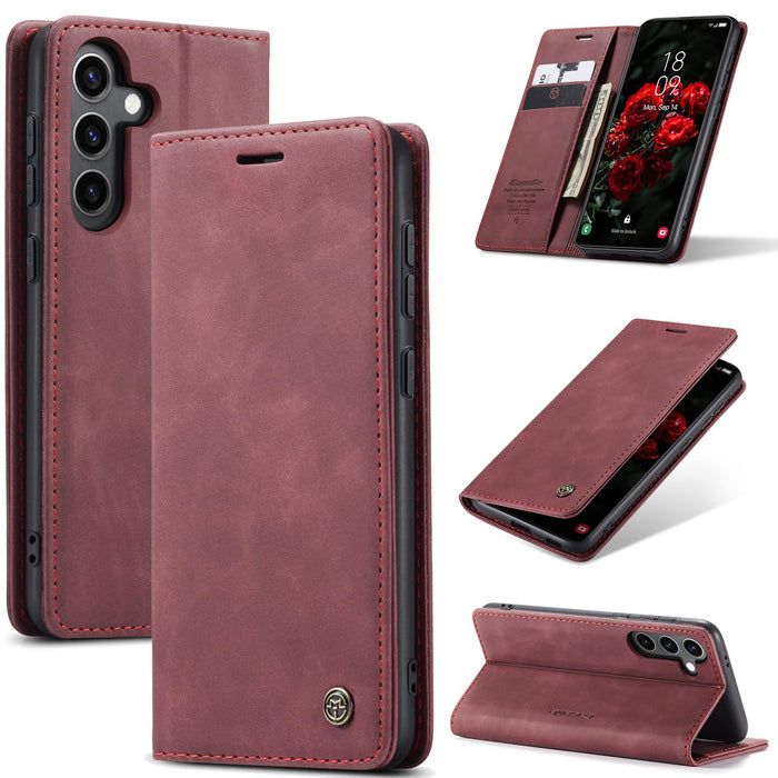 CaseMe for Samsung Galaxy S24 Plus/S24+ Wallet CaseSoft PU Leather Flip Case Magnetic Stand Flip Protective Cover Leather Case with ID & Credit Card Slots Holder Case (Red S24+)