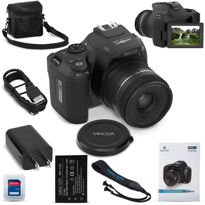 Minolta 64 Mega Pixels Auto Focus Digital Camera with 10x Optical Zoom 4K Ultra HD Video and Macro Shooting