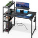 DOMICON Computer Desk with LED Light 42-55 Inch Gaming Desk with Reversible Storage Shelves Office Desk with Power Outlets Corner Desk for Home Office Small Space Desk Black Carbon Fiber (55) - Gadgetmanic.com