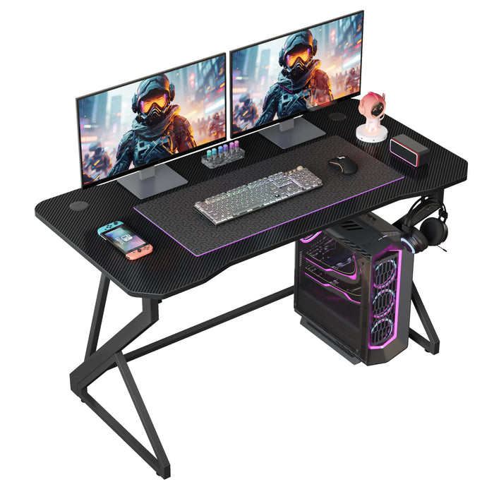 Grandder Gaming Desk Z Shaped 40 Inch Gamer Workstation Home Computer Carbon Fiber Surface Gaming Desk PC Table with Headphone Hook Carbon Fiber Black - Gadgetmanic.com