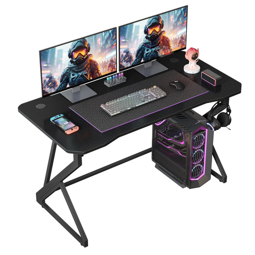 Grandder Gaming Desk Z Shaped 40 Inch Gamer Workstation Home Computer Carbon Fiber Surface Gaming Desk PC Table with Headphone Hook Carbon Fiber Black - Gadgetmanic.com