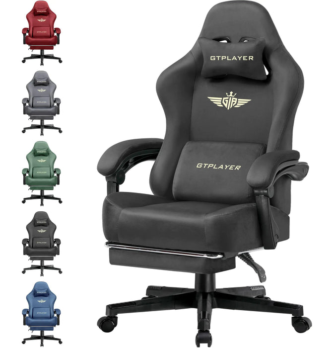 GTPLAYER Gaming Chair Fabric with Pocket Spring Cushion Big and Tall Gaming Chair 350LBS High Back Computer Chair with Footrest for Adults Lumbar Support Swivel Game Chair for Office Light Black - Gadgetmanic.com