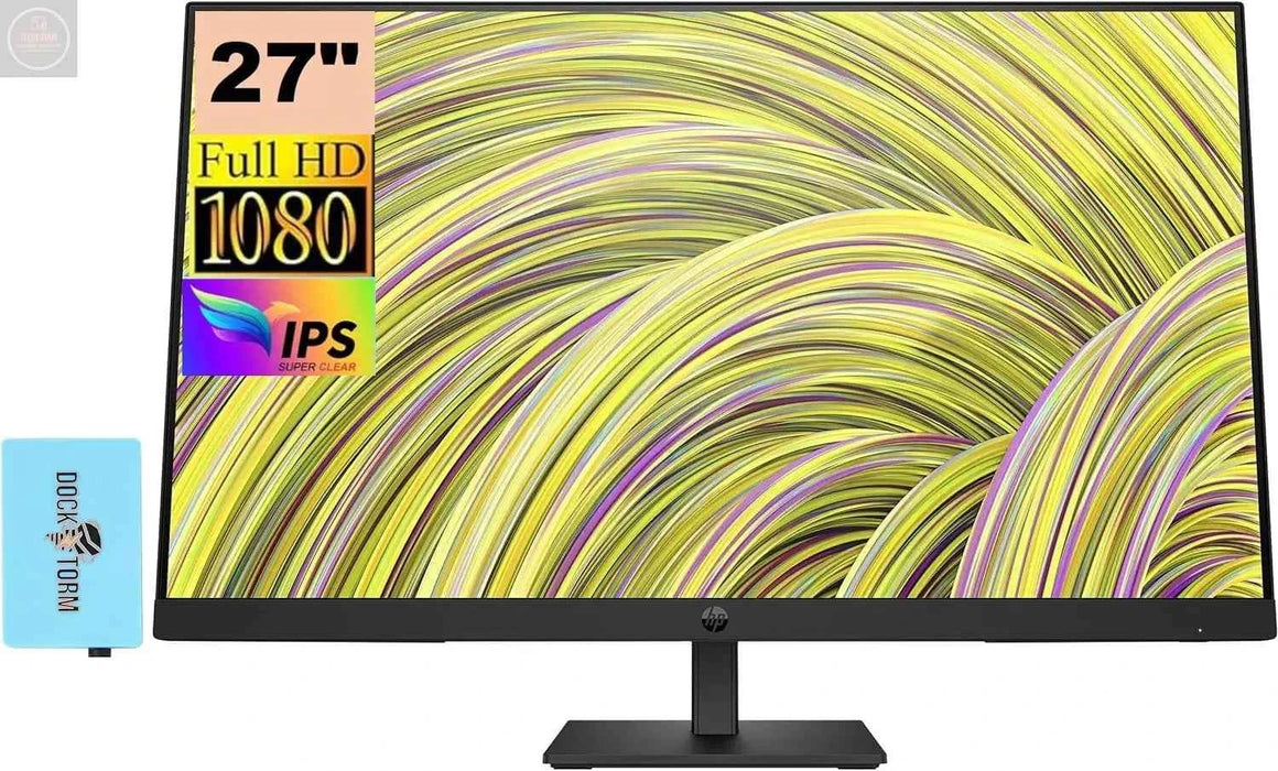 HP P27h G5 FHD Monitor 64W41AA#ABA Bundle with Docztorm Dock 27" FHD IPS (1920x1080) 75Hz Display 1 HDMI 1.4 1 DP 1.2 VGA VESA Mount (100x100 mm) Ideal for Office Work Black (2024 Latest Model) - Gadgetmanic.com