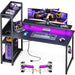 ODK Reversible Gaming Desk with Power Outlets and LED Lights 48 Inch Computer Desk with Storage Shelves and Monitor Stand Modern Writing Study Desk for Home Office Carbon Fiber Black - Gadgetmanic.com